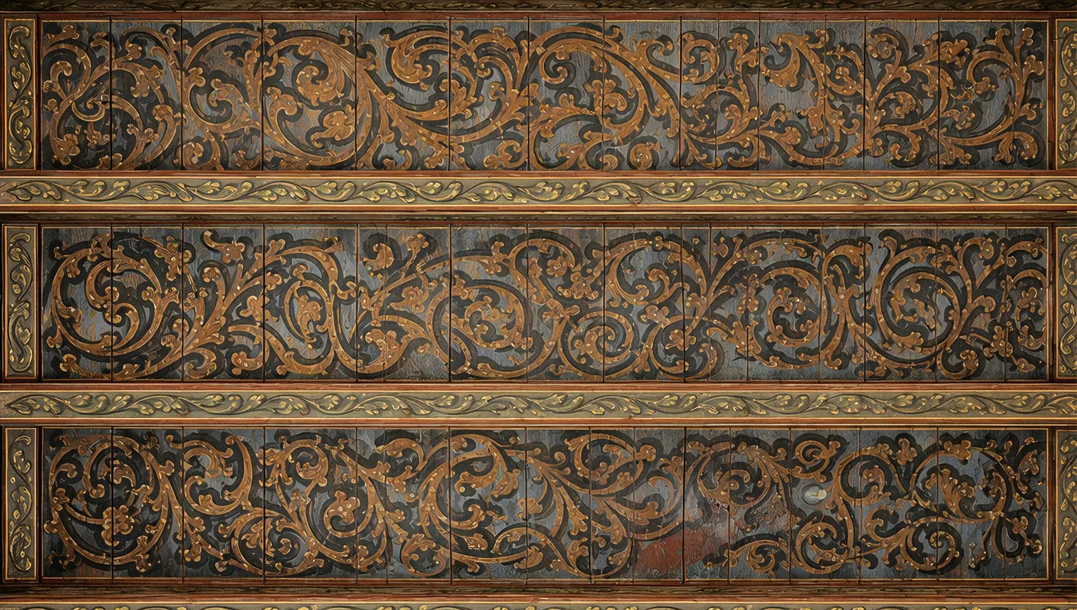 The painted and gilded ceiling of the Oude Kerk sacristy