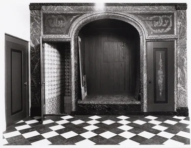 The sacristy's marbled chimneypiece photographed in 1997