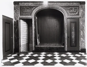 The sacristy's marbled chimneypiece photographed in 1997