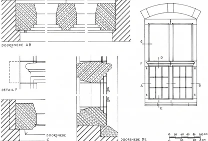 A measured drawing of the sacristy's cross-window in section and elevation