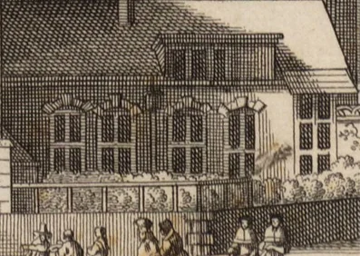 The four cross-windows in the south façade, from the etching of 1652-1660