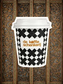 Checkerboard cup against the sacristy's carved and gilded oak panelling