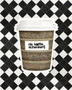Cup wrapped in the ceiling's scrollwork on a black-and-white checkerboard floor