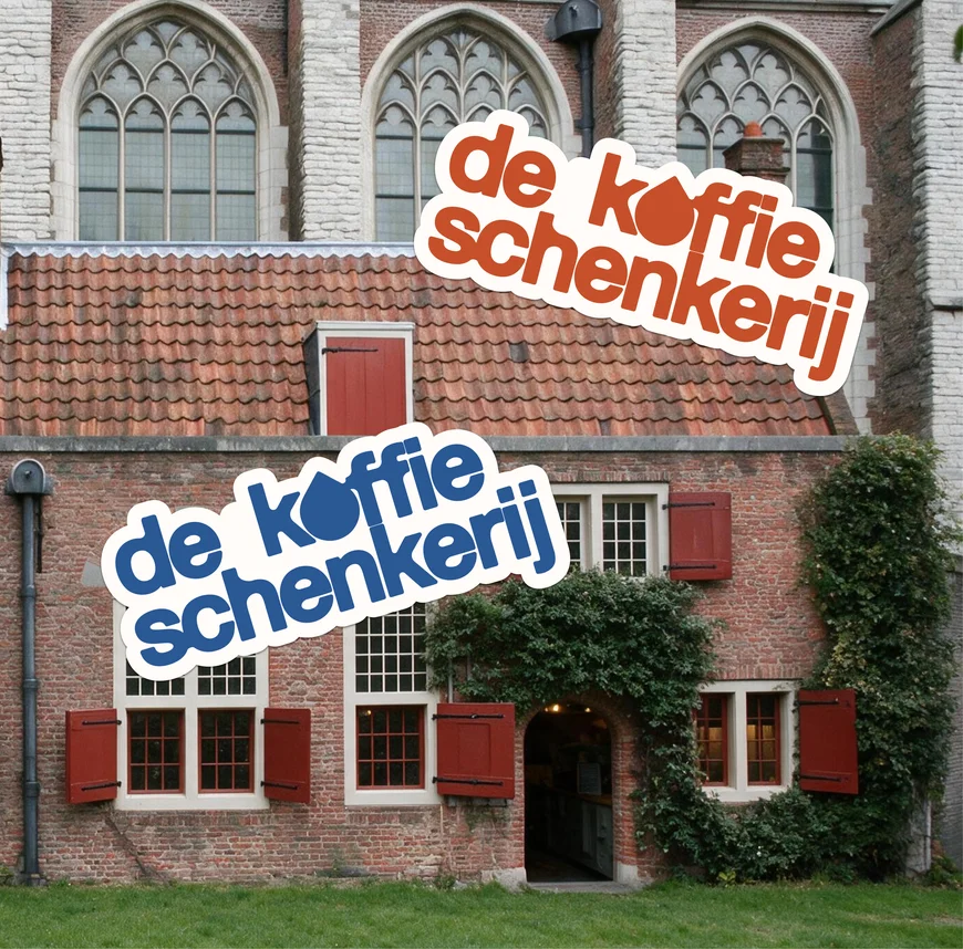 The brick facade with the de Koffieschenkerij signboards