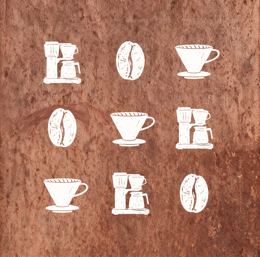 The brewing icon set printed white on terracotta