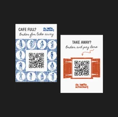 The 'cafe full' and 'take away' QR cards side by side