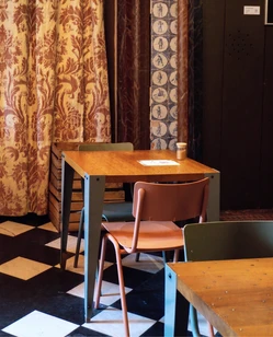 Guests at a table in the sacristy